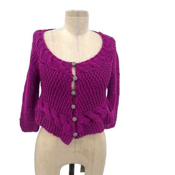 Free People Purple Taf Cable Knit Cardigan Sweater Size XS‎ - Picture 1 of 10